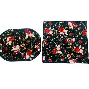 Christmas Kitchen Set 3 Towels & 6 Placemats Santa Holiday Print Matching Decor